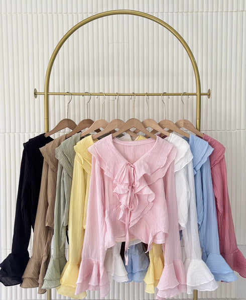 Summer Ruffle Lace Long Sleeves Blouse
